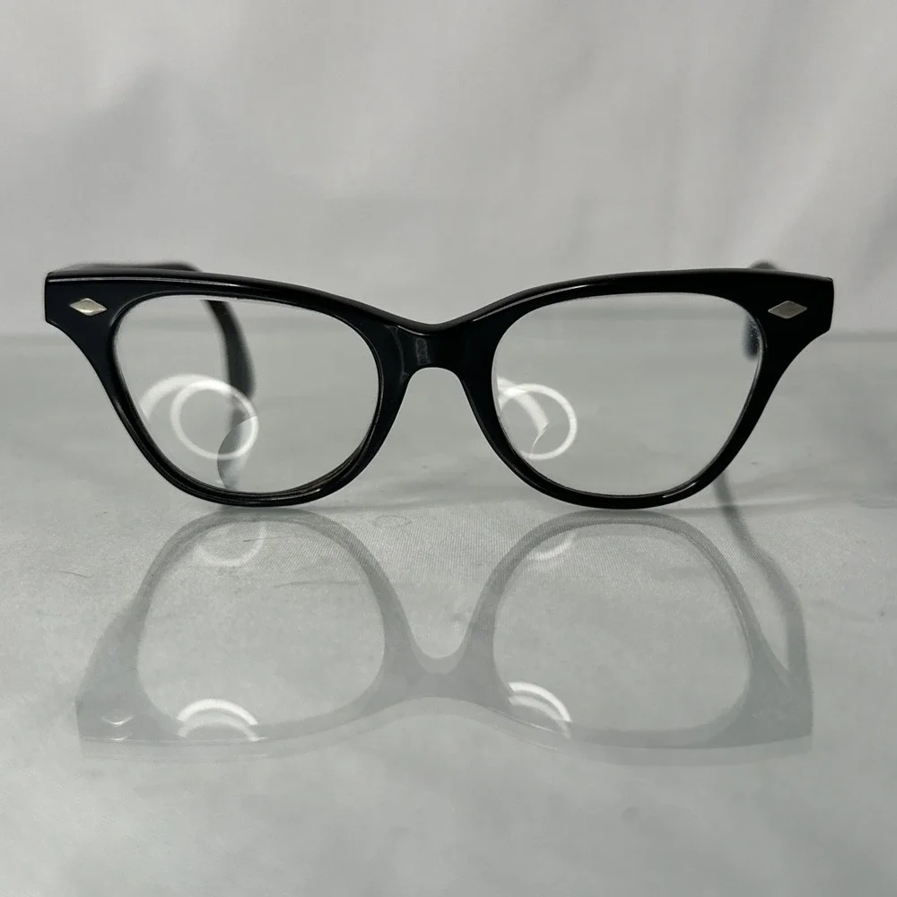 VTG 60s-L. Evard Cat Eye Glasses Black Studded TWEC France Mod Retro-frames only